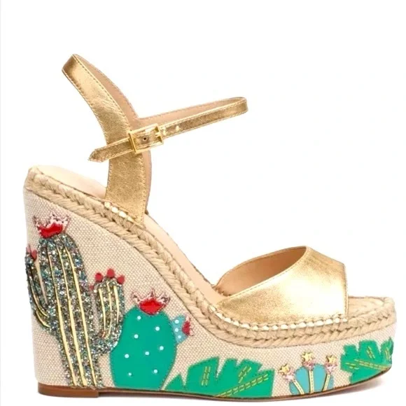 KATE SPADE Dallas Cactus Platform Wedge Sandals - Sz 7 - Picture 2 of 15